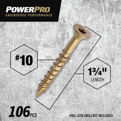 Image showing  #10 x 1-3/4 in. Power Pro ONE Flat Exterior Multi-Material Screws, Bronze, 106-Pack