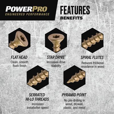 Image showing  #10 x 1-3/4 in. Power Pro ONE Flat Exterior Multi-Material Screws, Bronze, 106-Pack