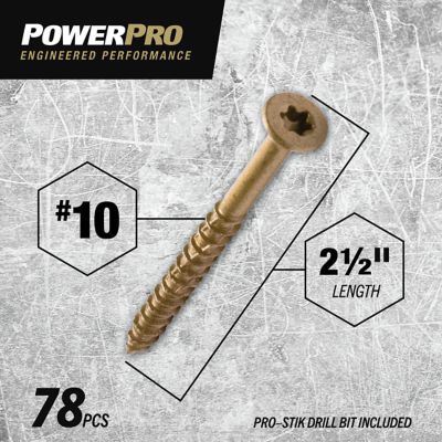 Image showing  #10 x 2-1/2 in. Power Pro ONE Flat Exterior Multi-Material Screws, Bronze, 78-Pack