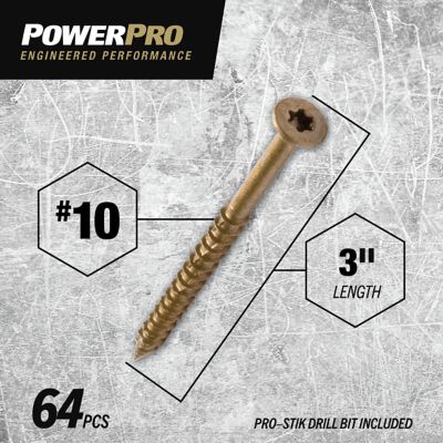 Image showing  #10 x 3 in. Power Pro ONE Flat Exterior Multi-Material Screws, Bronze, 64-Pack
