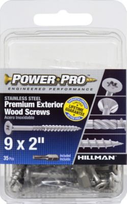 Hillman Power Pro Premium 305 Stainless Steel Wood Screws (#9 x 2in.) -35 Pack
