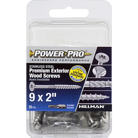 Hillman Power Pro Premium 305 Stainless Steel Wood Screws (#9 x 2in.) -35 Pack