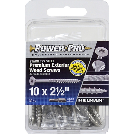 Hillman Power Pro Premium 305 Stainless Steel Wood Screws (#10 x 2-1/2in.) -30 Pack