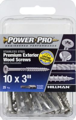 Hillman Power Pro Premium 305 Stainless Steel Wood Screws (#10 x 3in.) -25 pack