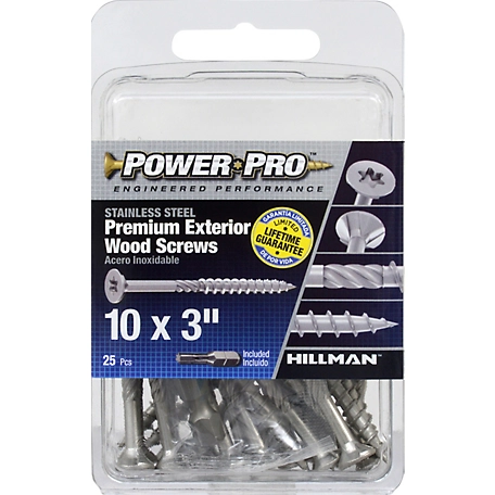 Hillman Power Pro Premium 305 Stainless Steel Wood Screws (#10 x 3in.) -25 pack