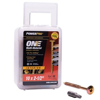 Image showing  #10 x 2-1/2 in. Power Pro ONE Wafer-Head Yellow Zinc Interior Multi-Material Screws, 68-Pack