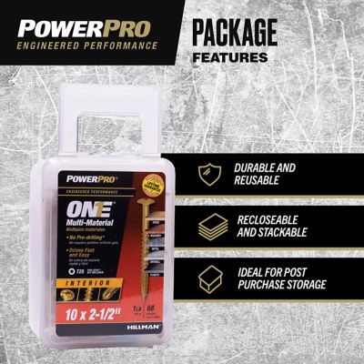 Image showing  #10 x 2-1/2 in. Power Pro ONE Wafer-Head Yellow Zinc Interior Multi-Material Screws, 68-Pack