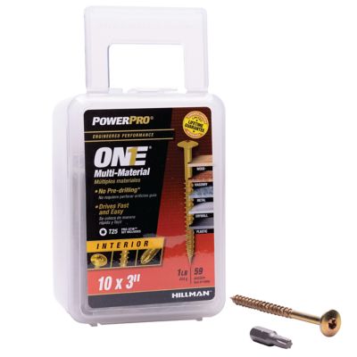Image showing  #10 x 3 in. Power Pro ONE Wafer-Head Yellow Zinc Interior Multi-Material Screws, 59-Pack