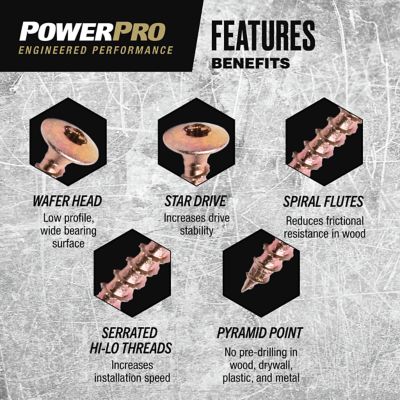 Image showing  #10 x 3 in. Power Pro ONE Wafer-Head Yellow Zinc Interior Multi-Material Screws, 59-Pack