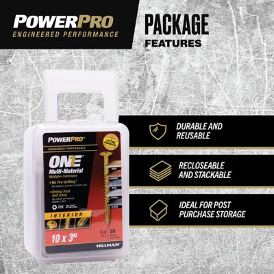 Image showing  #10 x 3 in. Power Pro ONE Wafer-Head Yellow Zinc Interior Multi-Material Screws, 59-Pack