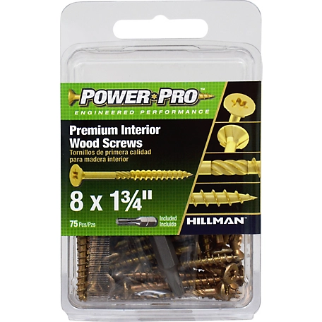 Hillman Power Pro Premium Interior Wood Screws (#8 x 1-3/4in.) -75 Pack