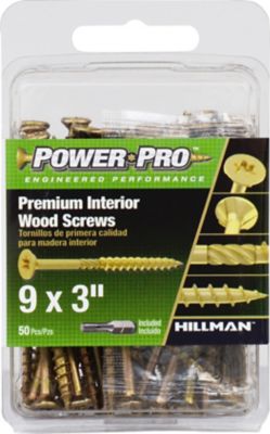 Hillman Power Pro Premium Interior Wood Screws (#9 x 3in.) -50 Pack