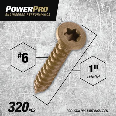 Image showing  #6 x 1 in. Power Pro ONE Flat Exterior Multi-Material Screws, Bronze, 320-Pack