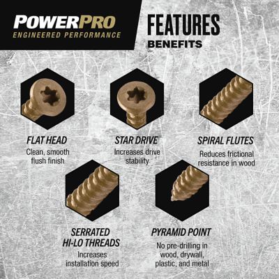 Image showing  #6 x 1 in. Power Pro ONE Flat Exterior Multi-Material Screws, Bronze, 320-Pack