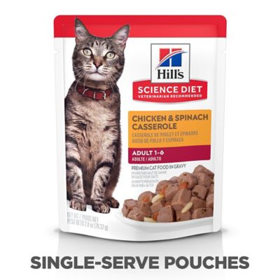 Hill's Science Diet Adult Cat Food, Chicken & Spinach Casserole, Pouch, 2.8 oz.