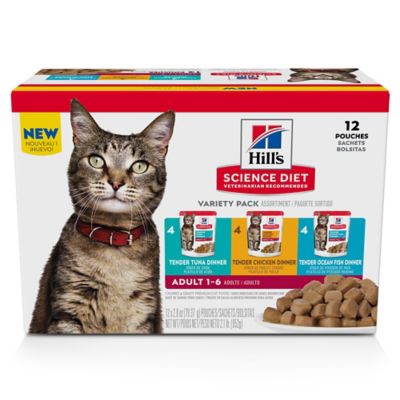 Hill's Science Diet Adult Tender Dinner Variety Pack Wet Cat Food, 2.8 oz. Pouch, Case of 12