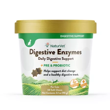 NaturVet Digestive Enzymes Plus Probiotic for Cats 60 ct Cat Digestion Supplements