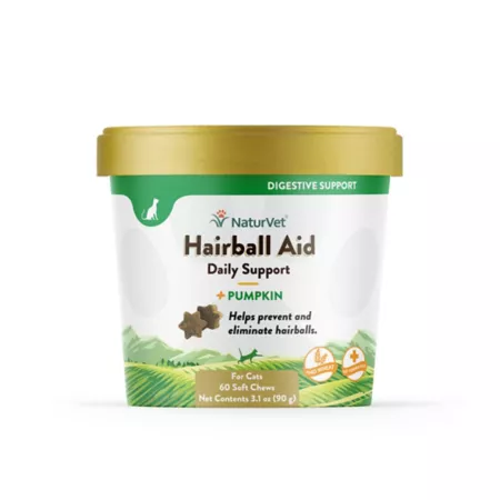 NaturVet Hairball Aid Plus Pumpkin Cat Treats 60 ct Cat Hairball Treatment