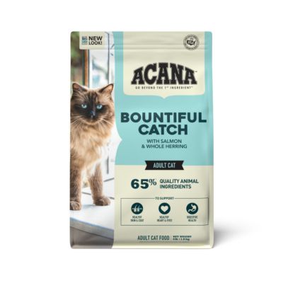 ACANA Bountiful Catch Adult Indoor/Outdoor Salmon and Whole Herring Formula Dry Cat Food, 4 lb. Bag