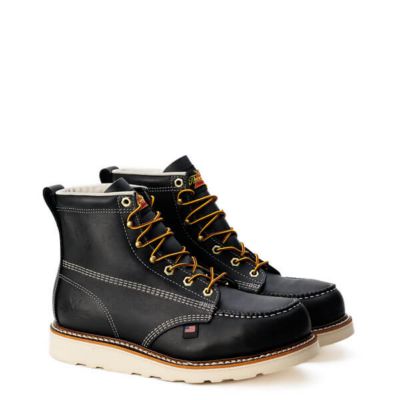 Image showing 2 th Thorogood Men's Moc Toe USA Wedge Black Work Boots, Oil-Tanned Leather, 6 in.