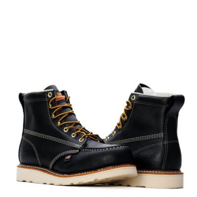 Image showing 1 th Thorogood Men's Moc Toe USA Wedge Black Work Boots, Oil-Tanned Leather, 6 in.