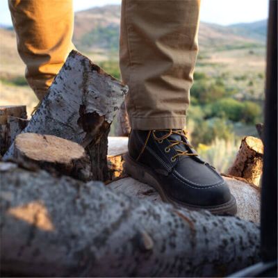 Image showing 3 th Thorogood Men's Moc Toe USA Wedge Black Work Boots, Oil-Tanned Leather, 6 in.