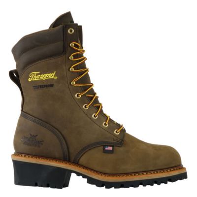 Thorogood Men's Steel Toe USA Safety Logger Waterproof Work Boots, Storm Welt Construction, 9 in.