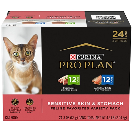 Purina Pro Plan Focus Adult Sensitive Skin and Stomach Duck and Arctic Char Wet Cat Food Variety pk., 3 oz. Can, Pack of 24