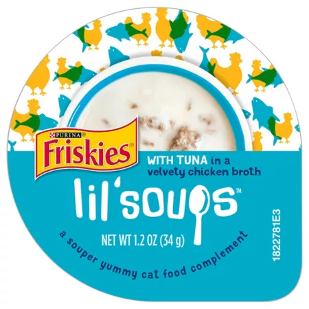 Friskies Purina Lil' Soups Grain-Free Natural Tuna in Chicken Broth Lickable Wet Treat for Cats 1.2 oz. Wet Cat Food