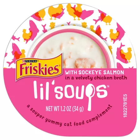 Friskies Lil' Soups All Life Stages Sockeye Salmon in Chicken Broth Wet Lickable Treat for Cats 1.2 oz. Wet Cat Food