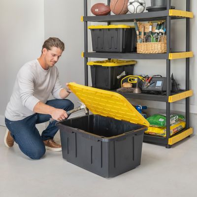 Image showing 6 th Tough Box 27 gal. Heavy-Duty Tote with Lid, Black/Yellow