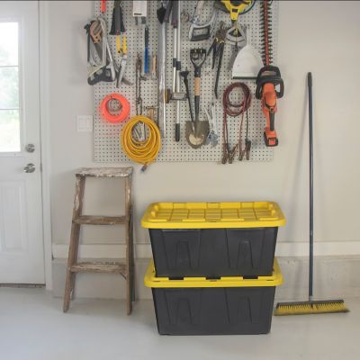 Image showing 7 th Tough Box 27 gal. Heavy-Duty Tote with Lid, Black/Yellow