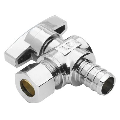 Image showing  1/2 in. Pex x 3/8 in. OD Compression Angle Stop Valve, Quarter-Turn Handle