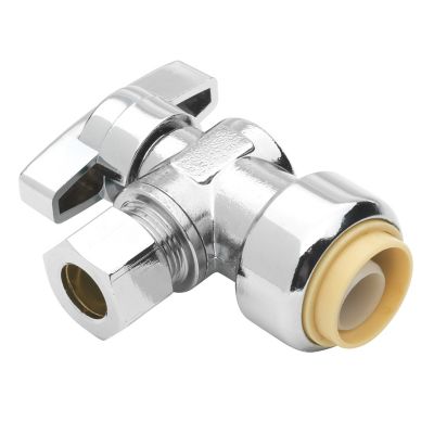 Image showing  1/2 in. Push x 3/8 in. OD Compression Straight Stop Valve, Chrome Finish, Quarter Turn Handle