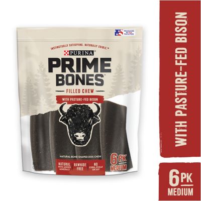 Purina Prime Bones Natural Medium Bison Filled Bone Dog Chew Treats, 22.6 oz.