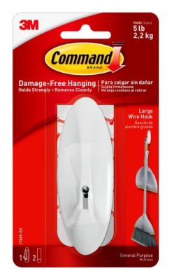Command Large Wire Hook, White, 1 Hook, 2 Strips/Pack