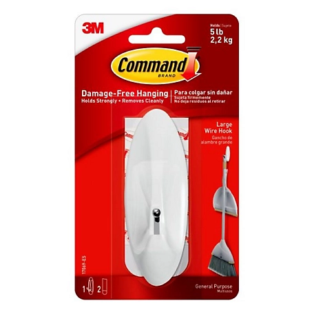 Command Large Wire Hook, White, 1 Hook, 2 Strips/Pack