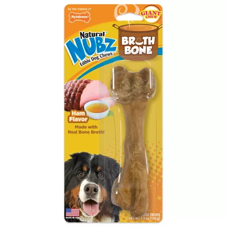 NUBZ Nylabone Natural Treats with Bone Broth for Dogs Ham Flavor 50 lbs Dog Bones Rawhide & Rawhide Alternative