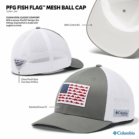 Columbia Sportswear PFG Fish Flag Mesh FlexFit Fitted Baseball Cap - XXL  Fitted Baseball Caps