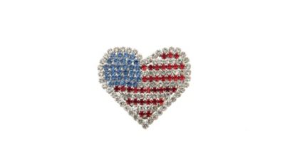 Buddy G's Unisex Red/White/Blue American Flag Heart-Shaped Rhinestone Pin