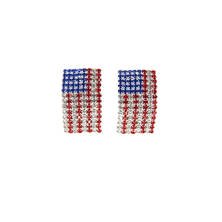 Buddy G's Beautiful American Flag Rhinestone Pierced Earrings, Red/White/Blue