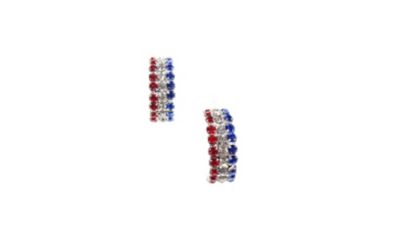 Buddy G's Small Patriotic Rhinestone Hoop Pierced Earrings, Red/White/Blue