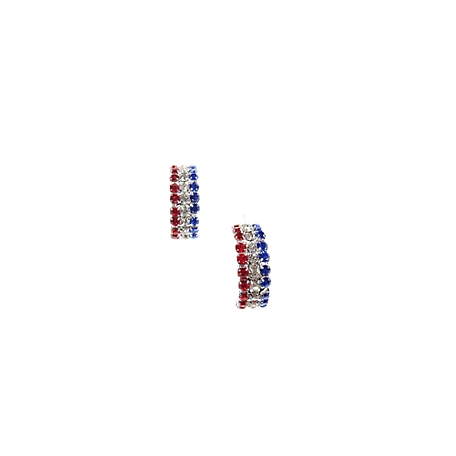 Buddy G's Small Patriotic Rhinestone Hoop Pierced Earrings, Red/White/Blue