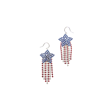 Buddy G's Patriotic Rhinestone Star with Shaky Fringe Drops Earrings, Red/White/Blue