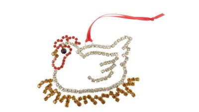 Buddy G's Country Rhinestone Hen in Nest Christmas Ornament