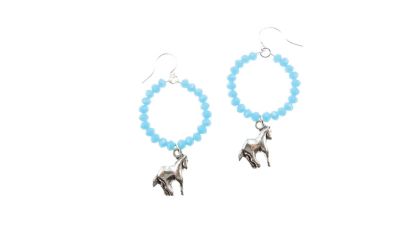 Buddy G's Life on the Farm Beaded Fishhook Earrings with Casted Horse Charm Drop, Silver Plate Finish