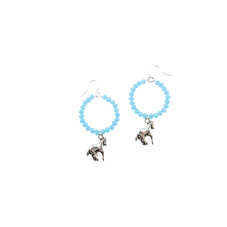 Buddy G's Life on the Farm Beaded Fishhook Earrings with Casted Horse Charm Drop, Silver Plate Finish