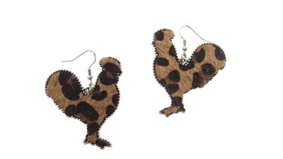 Buddy G's Life on the Farm Rooster Faux Fur Fishhook Earrings, Silver Plate Finish