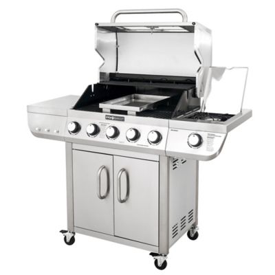 Image showing  5-Burner Propane Gas Grill with Window, Gray, With Side Burner