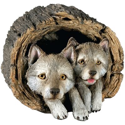 Sandicast Gray Wolf and Pup Sculpture, 8 in. x 5 in. x 6 in.